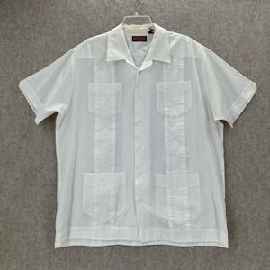 Viva‎ Tropical John Henry Mens White Embroidered Guayabera Shirt Large Short Slv